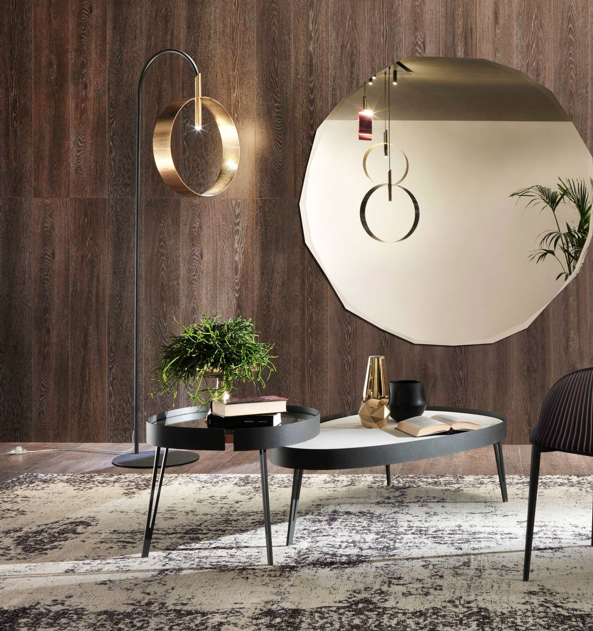 Leed Loop di Riflessi è la piantana con la struttura tubolare realizzata in metallo verniciato grafite; al posto del tradizionale paralume è presente un anello in metallo oro satinato galvanico con al centro una lampadina in cromo nero satinato. Il cavo elettrico è rivestito in tessuto nero. Misura Ø 50 x H 195 cm. Prezzo 854 euro. https://www.riflessi.it Leed Loop di Riflessi è la piantana con la struttura tubolare realizzata in metallo verniciato grafite; al posto del tradizionale paralume è presente un anello in metallo oro satinato galvanico con al centro una lampadina in cromo nero satinato. Il cavo elettrico è rivestito in tessuto nero. Misura Ø 50 x H 195 cm. Prezzo 854 euro. https://www.riflessi.it