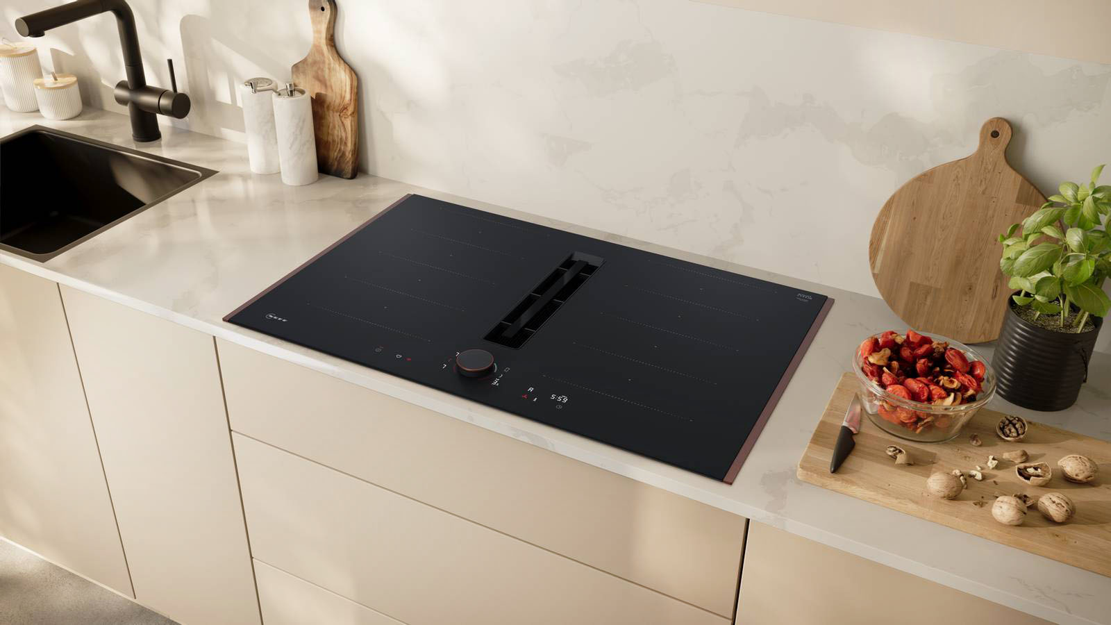 Nome: Flex Design Serie N 90 V68YYX4B0 di Neff
Con cappa integrata: sì
Classe efficienza energetica: B (cappa)
Zone di cottura: 4
Assorbimento max: 7,4 Kw
Livelli: 17
Misure: 80 cm
Caratteristiche: La speciale finitura Matt riduce la visibilità di eventuali graffi, mantenendo il prodotto sempre impeccabile e resistente nel tempo. La cappa integrata, dotata di motore senza spazzole silenzioso ed efficiente, può essere installata in modalità a ricircolo oppure ad espulsione. Con il sistema Flex Design è possibile sostituire i listelli laterali, disponibili in quattro finiture: Brushed Bronze, Anthracite Grey, Metallic Silver e Deep Black, così come la manopola magnetica Twist Pad Flex®.
Prezzo: da rivenditore
Sito web azienda: www.neff-home.com/it Nome: Flex Design Serie N 90 V68YYX4B0 di Neff
Con cappa integrata: sì
Classe efficienza energetica: B (cappa)
Zone di cottura: 4
Assorbimento max: 7,4 Kw
Livelli: 17
Misure: 80 cm
Caratteristiche: La speciale finitura Matt riduce la visibilità di eventuali graffi, mantenendo il prodotto sempre impeccabile e resistente nel tempo. La cappa integrata, dotata di motore senza spazzole silenzioso ed efficiente, può essere installata in modalità a ricircolo oppure ad espulsione. Con il sistema Flex Design è possibile sostituire i listelli laterali, disponibili in quattro finiture: Brushed Bronze, Anthracite Grey, Metallic Silver e Deep Black, così come la manopola magnetica Twist Pad Flex®.
Prezzo: da rivenditore
Sito web azienda: www.neff-home.com/it