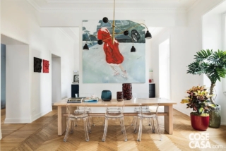 In questo living, è stata realizzata una quinta per dividere il pranzo rispetto alla cucina, ma lasciando aperto un doppio passaggio a destra e a sinistra e consentendo così un collegamento tra i due ambienti. Dalla parte della cucina la quinta serve come punto di appoggio per frigo e colonne, mentre dalla parte del pranzo è decorata con una grande tela senza cornice che funge da sfondo al tavolo e dona colore all'ambiente.
Progetto arch. Marco Rulli, con arch. Alessandro Fuoti, Studio 02A, Roma http://www.02a.it - Foto Paolo Fusco - Styling Studio Wolo In questo living, è stata realizzata una quinta per dividere il pranzo rispetto alla cucina, ma lasciando aperto un doppio passaggio a destra e a sinistra e consentendo così un collegamento tra i due ambienti. Dalla parte della cucina la quinta serve come punto di appoggio per frigo e colonne, mentre dalla parte del pranzo è decorata con una grande tela senza cornice che funge da sfondo al tavolo e dona colore all'ambiente.
Progetto arch. Marco Rulli, con arch. Alessandro Fuoti, Studio 02A, Roma http://www.02a.it - Foto Paolo Fusco - Styling Studio Wolo