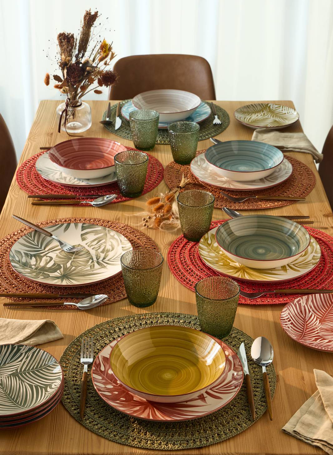 Tovagliette Americane Rotonde In Erba Naturale Fanquare | Set Da 4 Con Nappe, Stile Boho Rustico Marrone E Beige, 30 Cm