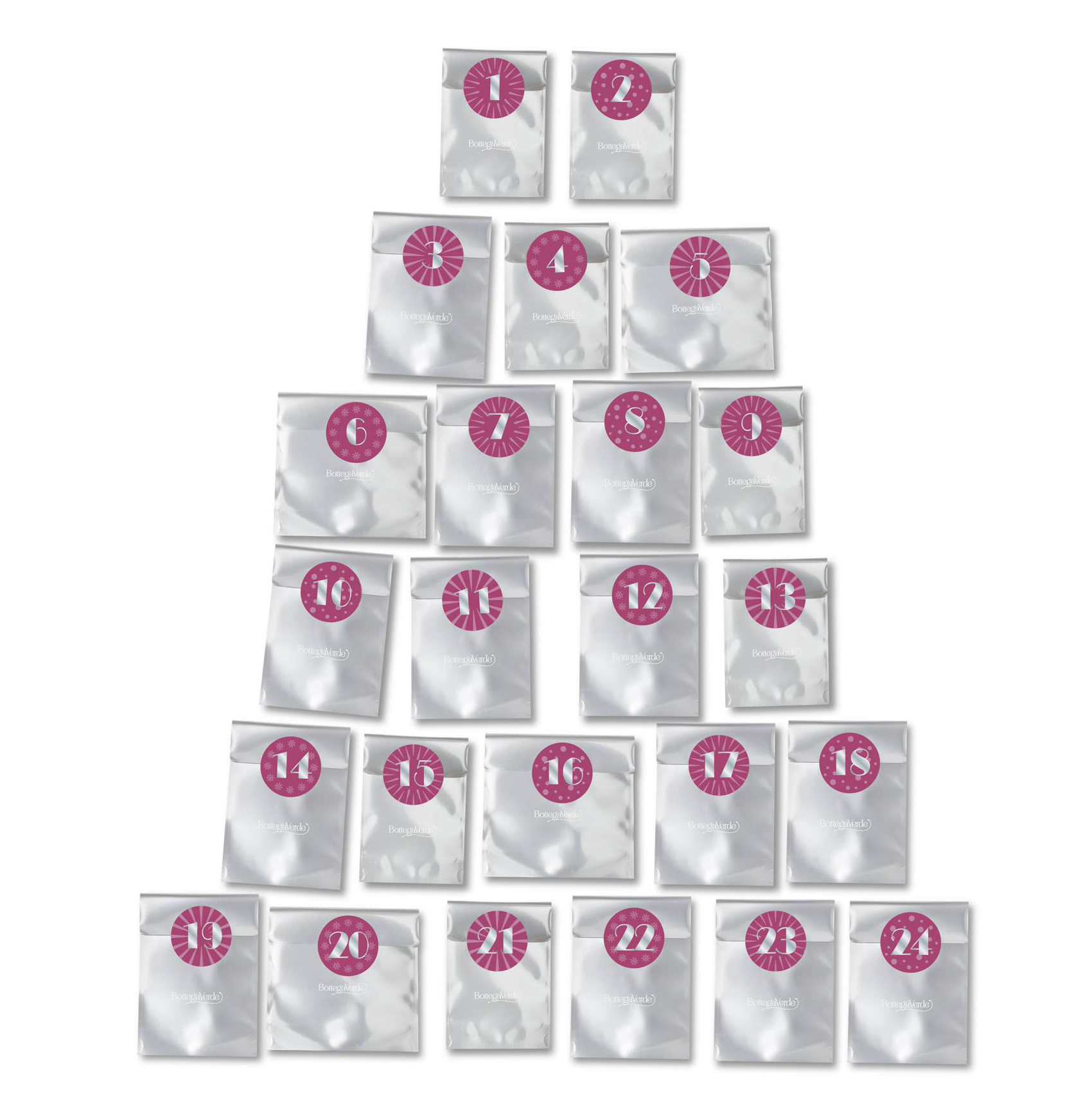 Bottega Verde propone un calendario dell'Avvento contenuto in un maxi beauty con 24 buste da aprire ogni giorno fino alla Vigilia di Natale: quasi un mese di sorprese dedicate alla cura di sé o al makeup. Le buste si possono appendere su una mensola come se fosse una ghirlanda oppure usarle per decorare l'albero di Natale. Prezzo 54,99 euro. www.bottegaverde.com Bottega Verde propone un calendario dell'Avvento contenuto in un maxi beauty con 24 buste da aprire ogni giorno fino alla Vigilia di Natale: quasi un mese di sorprese dedicate alla cura di sé o al makeup. Le buste si possono appendere su una mensola come se fosse una ghirlanda oppure usarle per decorare l'albero di Natale. Prezzo 54,99 euro. www.bottegaverde.com