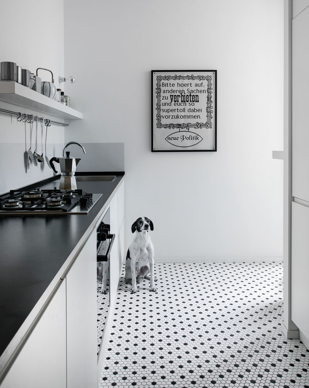 Minimal. Fuochi a gas in cucina bianco e nero