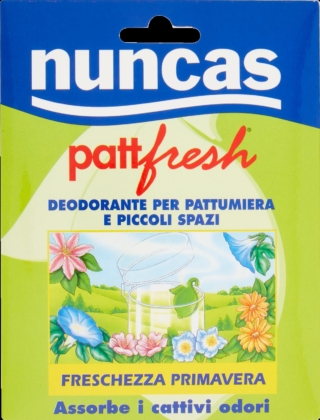 Pattfresh Deodorante Pattumiera di Nuncas è un deodorante specifico, pratico e lavabile per eliminare i cattivi odori da pattumiere, ripostigli, armadietti e da tutti gli spazi poco areati della casa. Ha un fresco profumo di eucalipto e piante aromatiche. Prezzo 6,80 euro. https://nuncas.com/