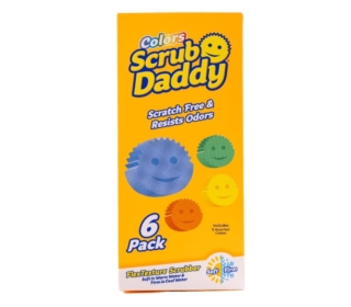 Scrub Daddy Colors sono spugnette lavabili abrasive ma sicure da usare su tante superfici diverse come vetro, marmo, porcellana, acciaio inox e molte altre. La sua forma circolare consente di pulire contemporaneamente i lati e il fondo dei contenitori, raggiungendo anche i punti più difficili. Le particelle di cibo si sciacquano semplicemente con qualche strizzata sotto l'acqua corrente calda. Prezzo 20,86 euro. www.amazon.it