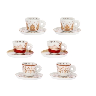 Il set da 6 tazzine da espresso in porcellana della linea Thunland è ideale per condividere il piacere del caffè con un tocco di stile e calore natalizio. Rifinite con cura, hanno un manico dalla forma particolare. Prezzo 69,90 euro.