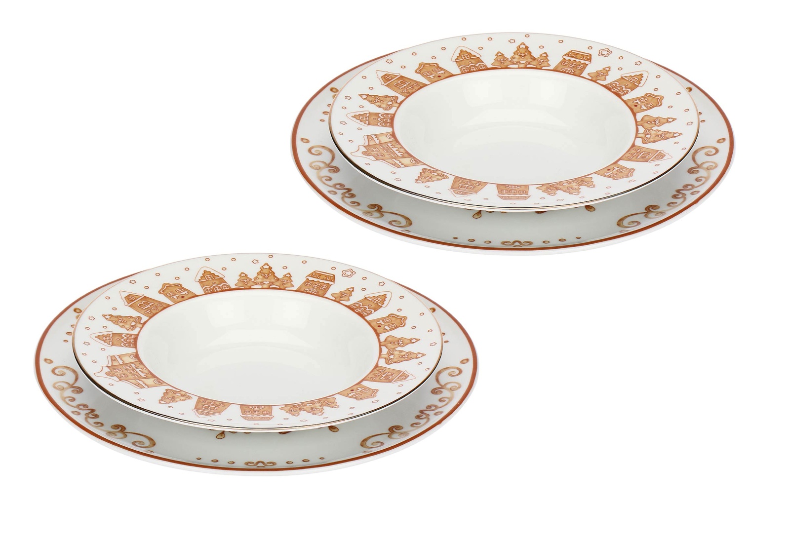 Il set due posti tavola in porcellana Thunland dona alla tavola un'atmosfera festosa e accogliente. I suoi colori – bianco e oro – sono facili da abbinare. Prezzo 39,90 euro.