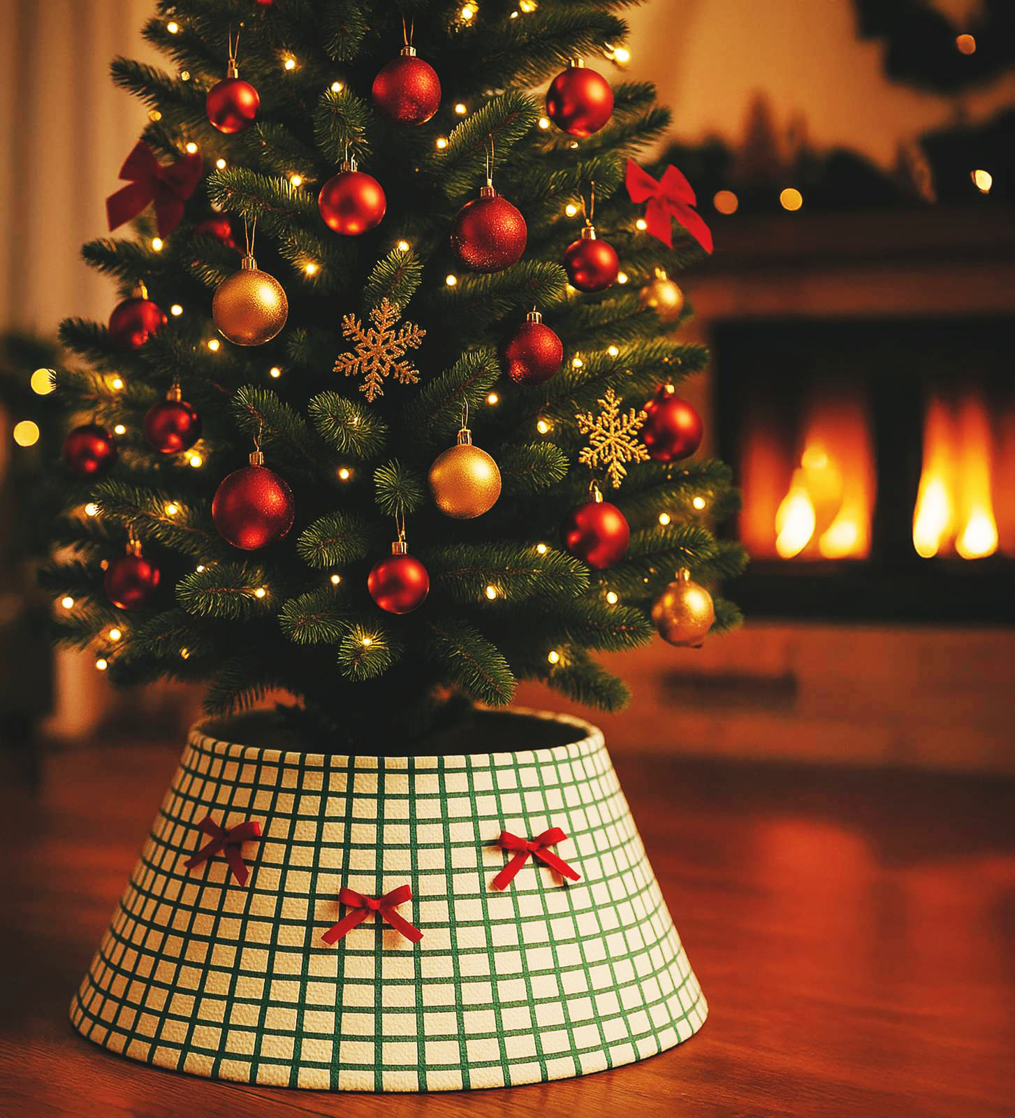 Il copribase di Villa D'Este Home Tivoli permette di “vestire” perfettamente il basamento dell'albero di Natale perché è in grado di adattarsi a diverse tipologie grazie al rivestimento interno in gomma. É caratterizzato da una struttura di supporto circolare in ferro rivestita in poliestere chiaro, con un motivo a quadretti verdi e una serie di fiocchetti rossi. Un pratico velcro ne permette l'apertura e la chiusura. Misura Ø 60 x H 25 cm. Prezzo 12,99 euro.  https://satur.it