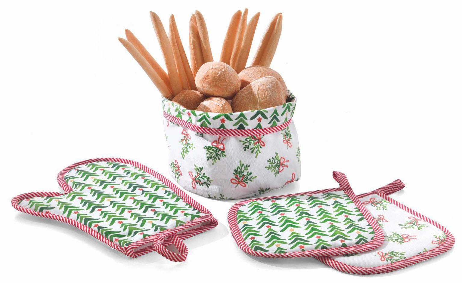 Il set natalizio in panama di puro cotone composto da un guanto, un cestino portapane e due presine appartiene alla collezione Natale in Tavola di VallesusaCasa. Prezzo 34 euro. www.gabel1957.com Il set natalizio in panama di puro cotone composto da un guanto, un cestino portapane e due presine appartiene alla collezione Natale in Tavola di VallesusaCasa. Prezzo 34 euro. www.gabel1957.com