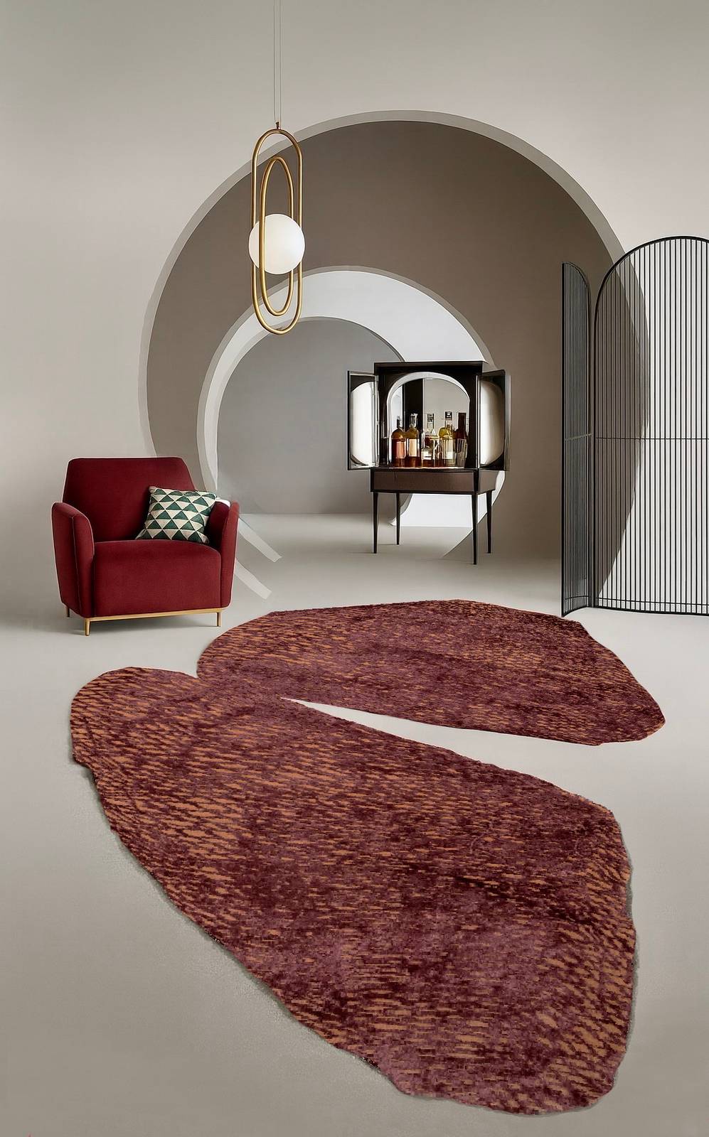 Tappeto color Burgundy Geo II di Illulian collezione Forme Erose Tappeto color Burgundy Geo II di Illulian collezione Forme Erose