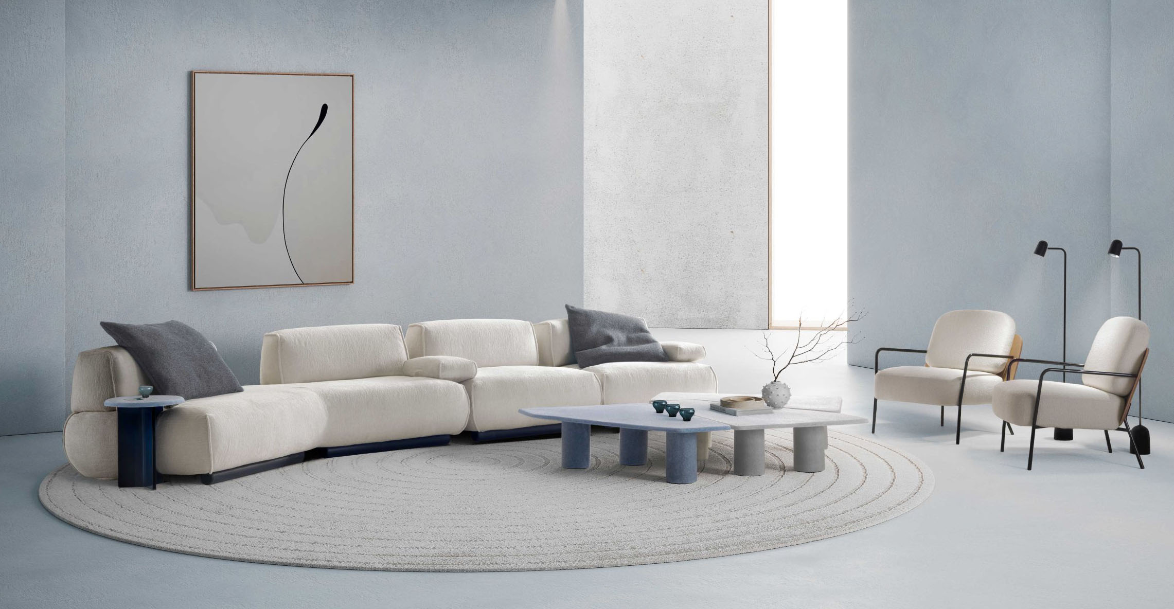 Il divano modulare Owen di Marac è caratterizzato da volumi generosi e da un profilo sinuoso che unisce la seduta, lo schienale e la base. Il rivestimento declinato nel colore dell'anno 2026, il bianco, lo rende leggero e ne sottolinea lo stile contemporaneo. www.marac.it