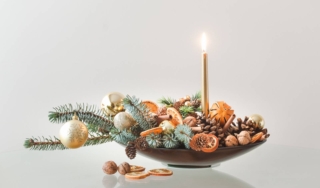 Christmas,Decoration,With,Fir,Branches,,Candle,,Pine,Cone,,Dried,Oranges