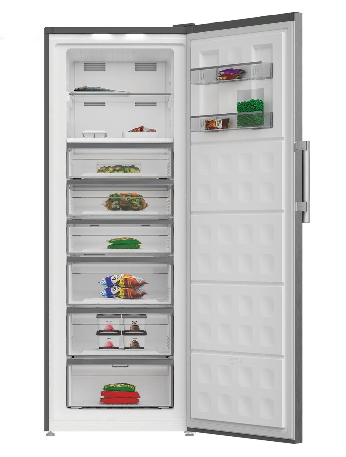 La funzione Fast Freezing accelera il processo di congelamento per surgelare più rapidamente gli alimenti preservandone il valore nutrizionale nel congelatore verticale WHFF 6404 X6E di Whirlpool. In classe C, ha sistema di raffreddamento con tecnologia No Frost, illuminazione LED ed è suddiviso in 6 cassetti. Una spia e allarme acustico avvisano di un eventuale innalzamento della temperatura. Misura L 70 x P 81 x H 191 cm. Prezzo 1.099 euro. www.whirlpool.it