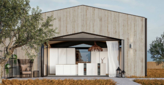 Ha le basi e le colonne con le ante Gea nella finitura PET calce la composizione bianca di Arrex Le Cucine che “nasconde” elettrodomestici e accessori integrati dietro le ante lisce che danno vita ad una superficie neutra e continua. Il piano di lavoro è realizzato in  Gres Abu Dhabi White Silk. Un modulo base da 60 cm, prezzo 215 euro. https://www.arrex.it