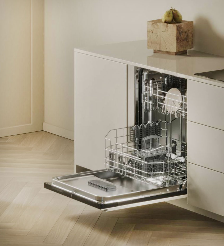 Da incasso, la lavastoviglie Adora V2000 di V-Zug per 13 coperti, è in classe A. Ha funzione OptiLift che consente di sollevare il cestello inferiore fino al livello di quello superiore per agevolare il carico. Grazie alla potenza del vapore, gli aloni, i residui di calcare, sale e brillantante vengono eliminati delicatamente. A pompa di calore, ha opzioni come EnergySaving, OptiStart o carico parziale che possono essere selezionate per contribuire a risparmiare energia e acqua. È dotata di programmi specifici per bicchieri e giornaliero da 30’. Misura L 60 x P 55 x H 84,5-96 cm. Prezzo 2.427 euro. www.vzug.com
