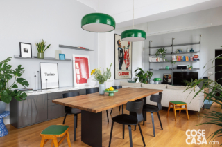 zona pranzo con tavolo rettangolare in noce