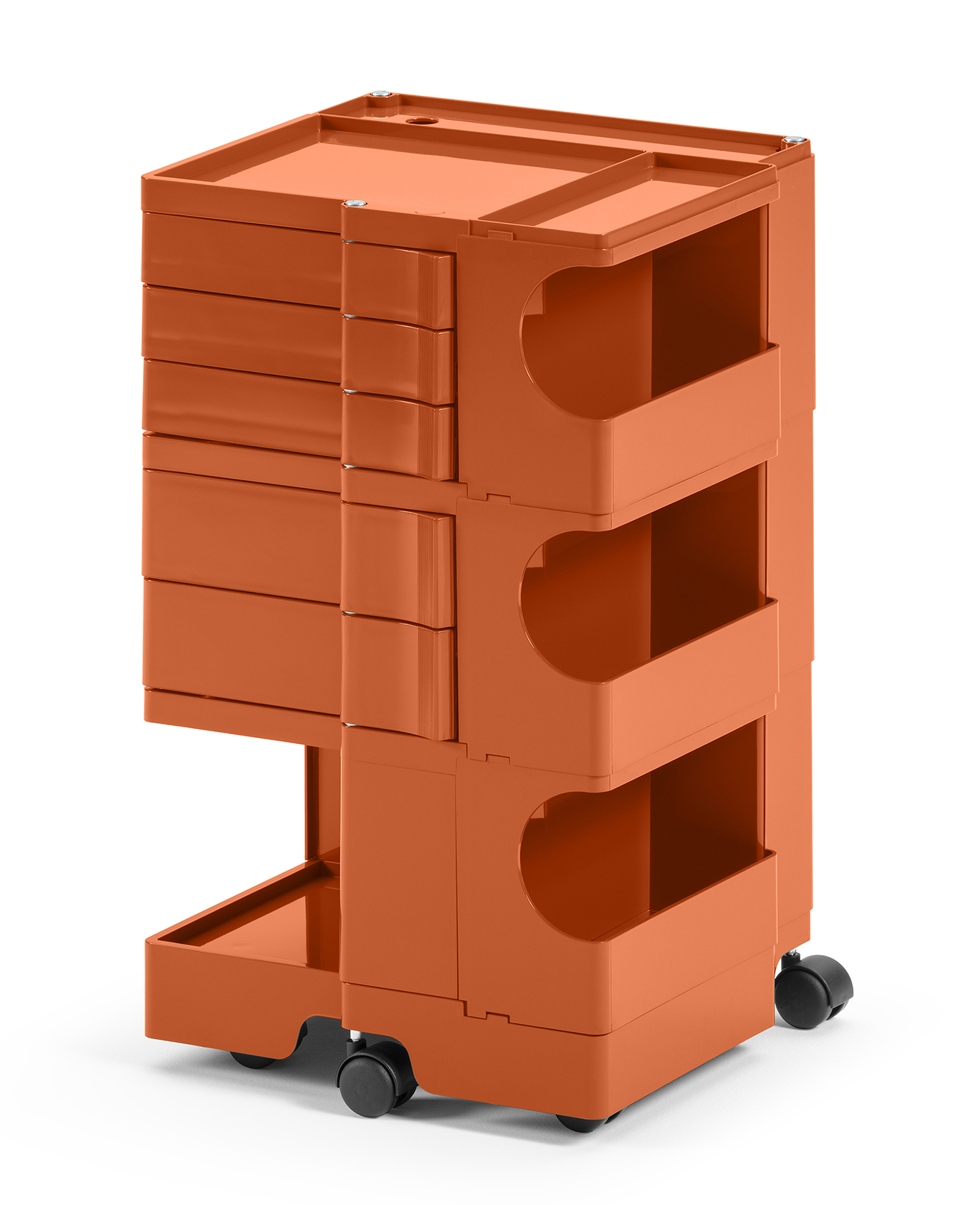 Carrello Boby nel nuovo colore Paprika (design Joe Colombo) di B-Line. Modello B35, misure L 43 x H 73,5 x P 42 cm, costa 496 euro +Iva