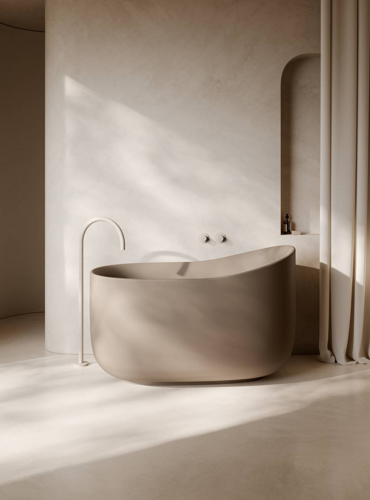 Vasca ovale in Livingtec® 135x78 h 85 cm. Installazione free-standing.
Kit di scarico e piletta cod. KOIBOSC incluso.