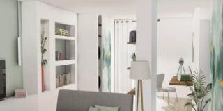 Lavanderia? Nascosta in soggiorno! Un progetto con pianta e vista 3D