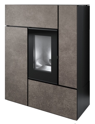 La stufa a pellet Feel di MCZ è nella finitura Materia, nel colore Piombo