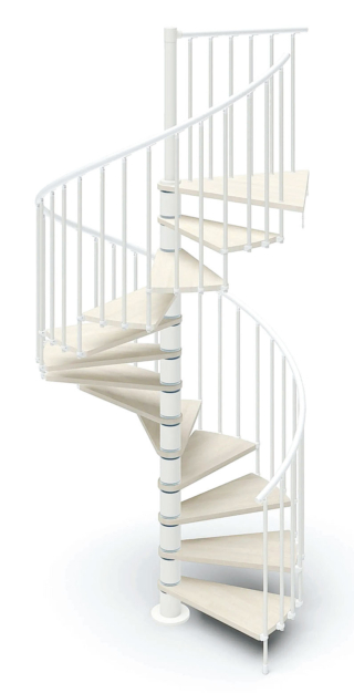 Luna, in vendita da Leroy Merlin, è a chiocciola a base tonda, adatta anche per spazi piccoli con diametro da 105 a 180 cm. La struttura è in metallo bianco, grigio antracite o argento;
i gradini sono in legno nel colore noce, faggio o bianco. Con
13 gradini costa da 1.310 euro. www.leroymerlin.com