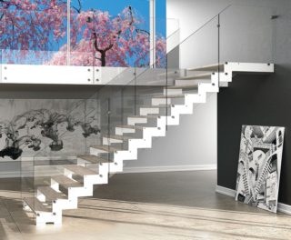 Rexal XR di Mobirolo
è un tipo lineare, con struttura in acciaio, la ringhiera in vetro e i gradini in legno massiccio di faggio
o rovere, in vari colori, anche con trattamento spazzolato
o decapato. Pedata e alzata sono personalizzabili. Con 13 gradini costa da 8.085 euro + Iva. www.mobirolo.com