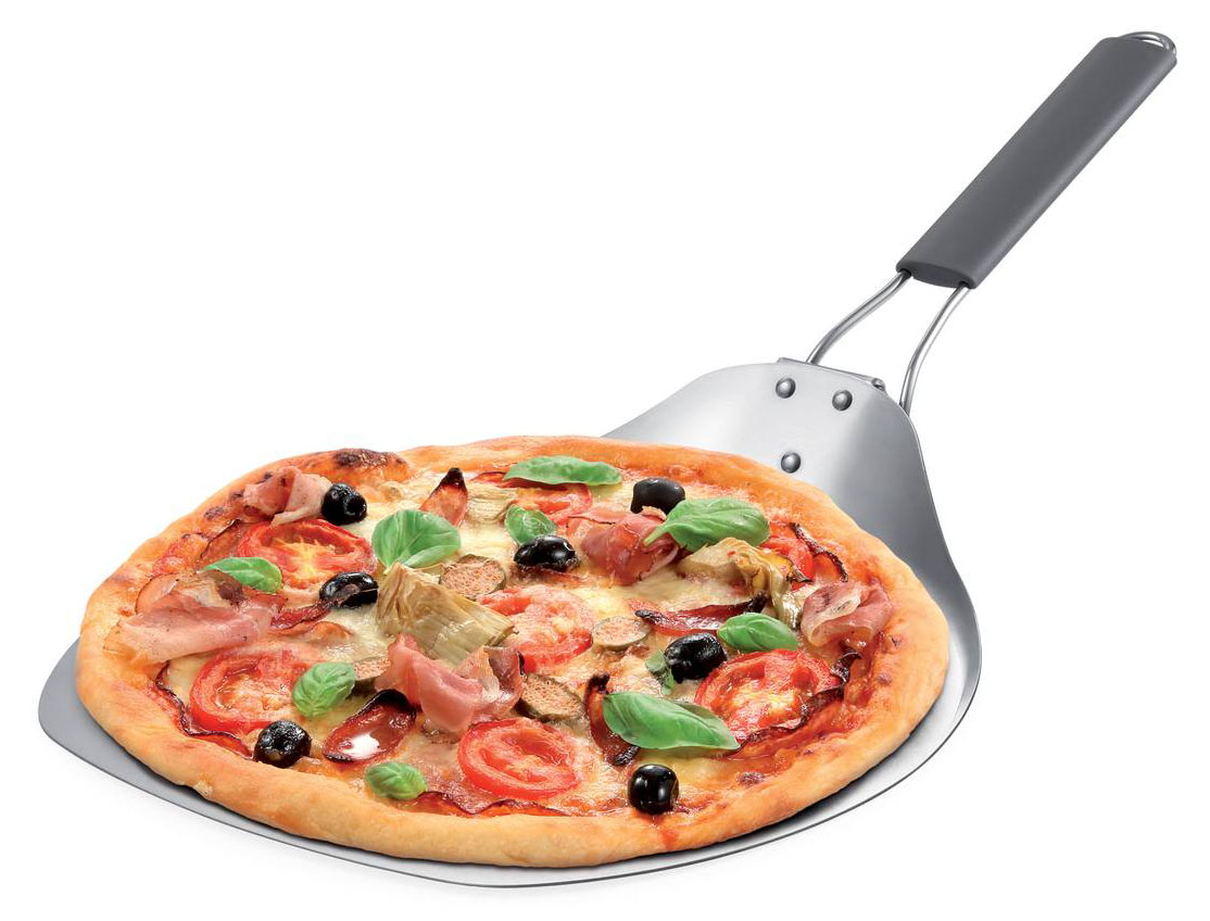 Per sfornare la pizza come un vero pizzaiolo, la pala in acciaio inossidabile della Linea GrandCHEF è ampia e sottile per prelevare la pizza senza fatica e spostarla dal forno al piatto in tutta sicurezza. Ha l’impugnatura pieghevole salvaspazio rivestita in plastica resistente, per non scottarsi. Misura 32x56,5 cm. Prezzo 35,90 euro.