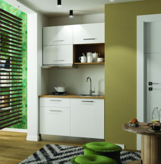 Dimensioni mini per la cucina in kit Delinia One (ref. 84453652) in vendita da Leroy Merlin che permette di ottimizzare al meglio lo spazio e di essere collocata anche in un monolocale. È composta da una base con due ante e un cassetto, da un pensile e da un pensile cappa in MDF nelle finiture bianco e rovere gordon. Misura L 120 x P 60 x H 220 cm. Prezzo 315,40 euro. https://www.leroymerlin.it Dimensioni mini per la cucina in kit Delinia One (ref. 84453652) in vendita da Leroy Merlin che permette di ottimizzare al meglio lo spazio e di essere collocata anche in un monolocale. È composta da una base con due ante e un cassetto, da un pensile e da un pensile cappa in MDF nelle finiture bianco e rovere gordon. Misura L 120 x P 60 x H 220 cm. Prezzo 315,40 euro. https://www.leroymerlin.it