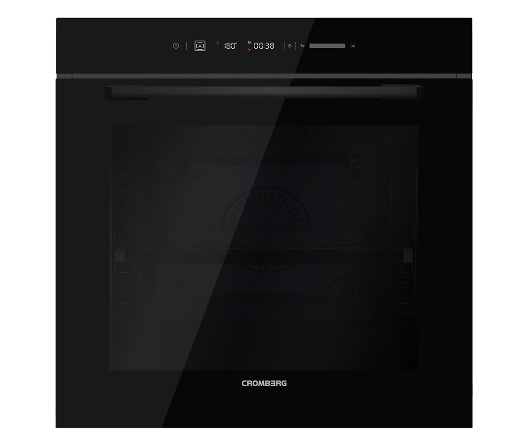 Il forno da incasso High Level HFF6614GB di Cromberg ventilato e multifunzione, con ampia capacità di 81 litri, ha finitura black glass. Con display full touch per regolare le 14 funzioni e le temperature, è in classe energetica A. Lo smalto easy to clean facilita la pulizia. Prezzo 670 euro. www.cromberg.it