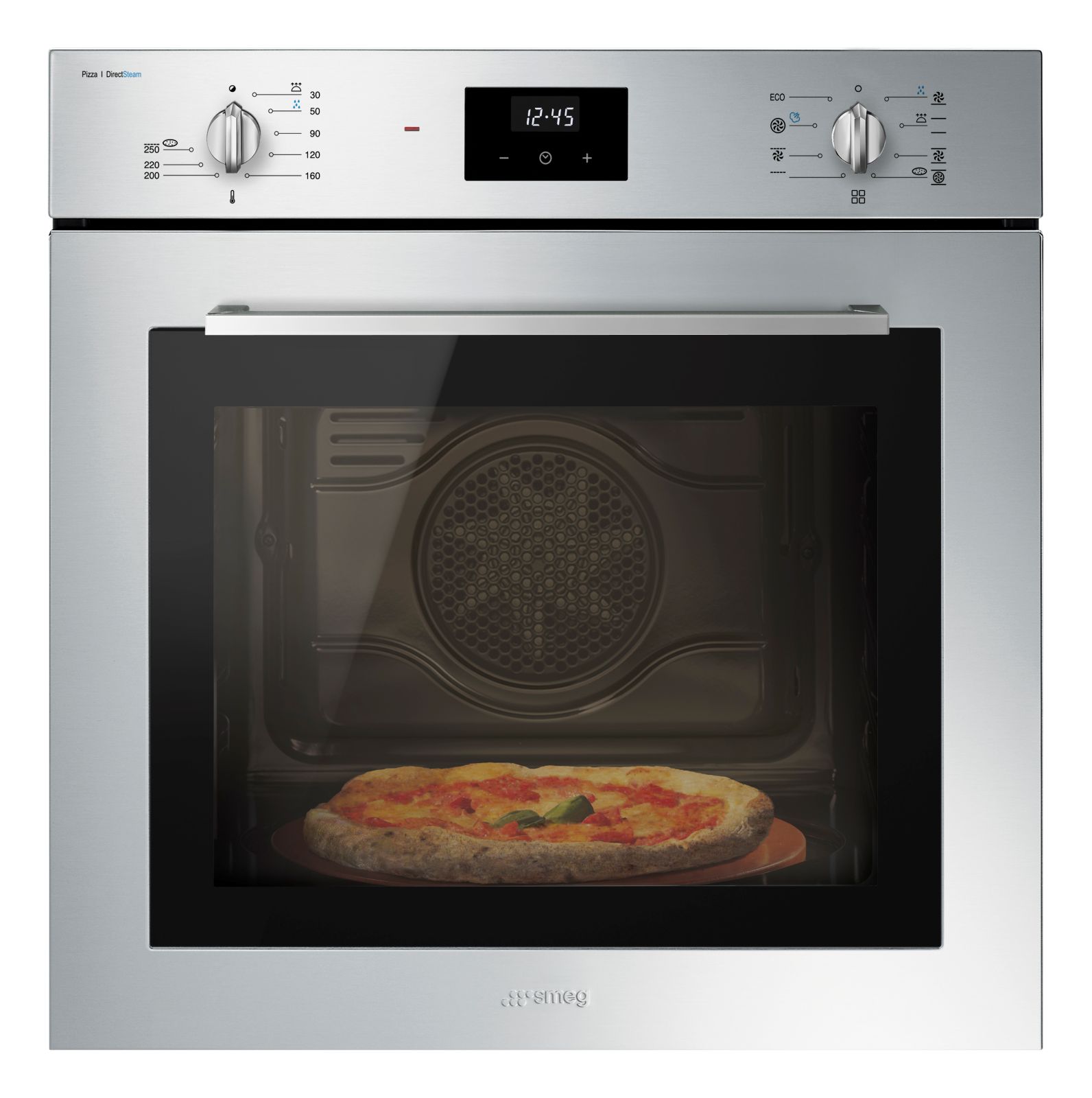 Ha sistema pizza integrato che permette di ottenere gli stessi risultati di un forno a legna in pochi minuti il forno da incasso SF6400S1PZX umidificato di Smeg. È equipaggiato con pietra refrattaria per una pizza come quella cotta nel forno a legna fino a 300 °C, pronta in circa 4 minuti. Ha inoltre funzione vapore per lievitazione e cotture umidificate. La pulizia è semplificata grazie allo smalto pirolitico. La capacità è di 65 litri. Misura 59,2 × P 54,8 x H 59,7 cm. Prezzo 799 euro. www.smeg.com