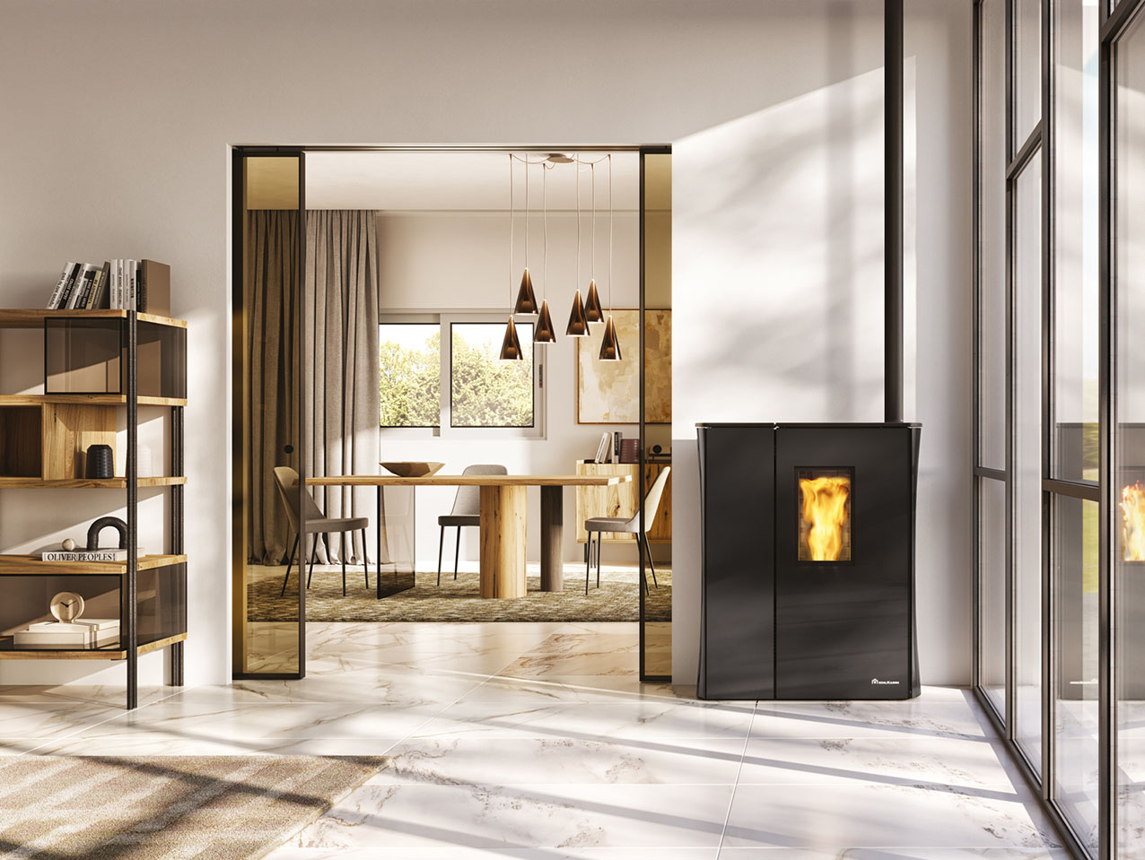 È canalizzabile la stufa a pellet stagna Cherie Slim 9+ di Edilkamin con rivestimento in vetro, profili sciancrati e una profondità di soli 25 cm. È canalizzabile la stufa a pellet stagna Cherie Slim 9+ di Edilkamin con rivestimento in vetro, profili sciancrati e una profondità di soli 25 cm.