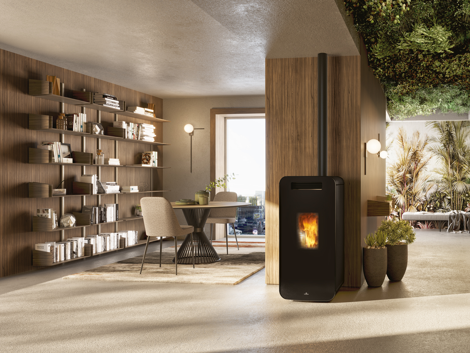 Stufa Cover 9+ di Edilkamin in acciaio nero. Stufa Cover 9+ di Edilkamin in acciaio nero.