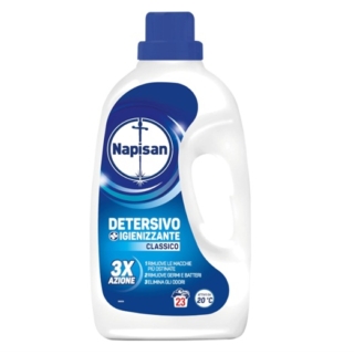Napisan Detersivo Lavatrice Liquido Classico rimuove sporco, germi e batteri ed elimina gli odori igienizzando a fondo il bucato. È attivo già a basse temperature contro le macchie ostinate. Può essere usato su tutti i tipi di capi e tessuti. Prezzo 3,69 euro. www.amazon.it