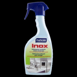 Inox Spray Detergente e Lucidante è un detergente per acciaio adatto anche per la pulizia quotidiana di superfici cromate. La sua formula speciale ad azione istantanea  sviluppata da Nuncas rimuove in modo sicuro e veloce aloni, impronte e macchie da cappe, cucine, frigoriferi, maniglie e oggetti d'arredo. Senza risciacquo. Prezzo 6,10 euro. www.nuncas.com