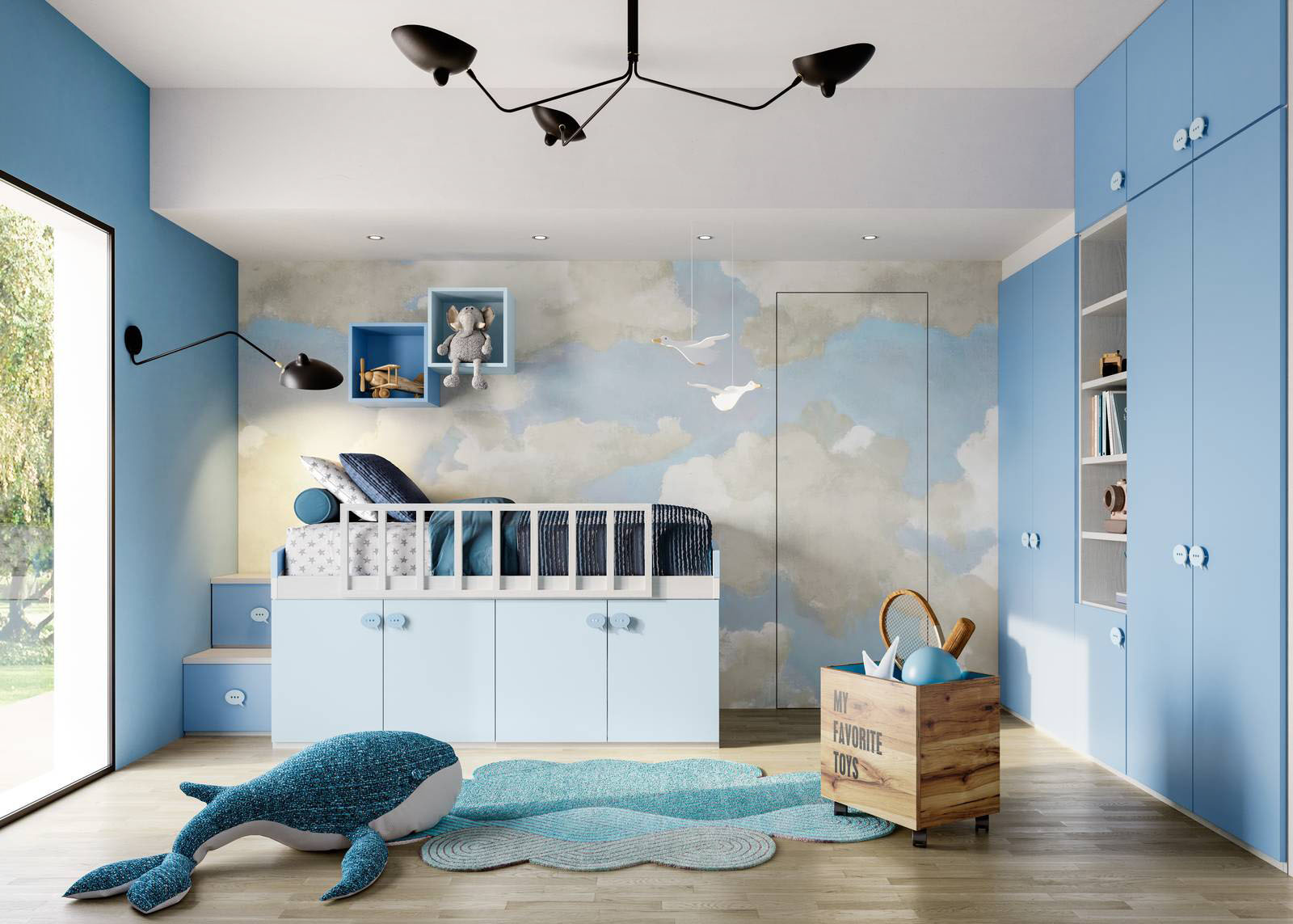 Le delicate sfumature dell'azzurro per la cameretta CM313 della collezione Uno per tutti 2023 - Linea Top di Giessegi: le strutture e i frontali sono realizzati in nobilitato Bianco, Nuvola Frassino, Laccato Cloud e Laccato Fiordaliso. Il pratico e comodo letto a soppalco misura L 250 x P 92 x H 92 cm. Il grande armadio a colonne con ante a battente e vani a giorno misura L 250 x P 58 x H 291,2 cm. Prezzo 7.634 euro + Iva. https://www.giessegi.it Le delicate sfumature dell'azzurro per la cameretta CM313 della collezione Uno per tutti 2023 - Linea Top di Giessegi: le strutture e i frontali sono realizzati in nobilitato Bianco, Nuvola Frassino, Laccato Cloud e Laccato Fiordaliso. Il pratico e comodo letto a soppalco misura L 250 x P 92 x H 92 cm. Il grande armadio a colonne con ante a battente e vani a giorno misura L 250 x P 58 x H 291,2 cm. Prezzo 7.634 euro + Iva. https://www.giessegi.it