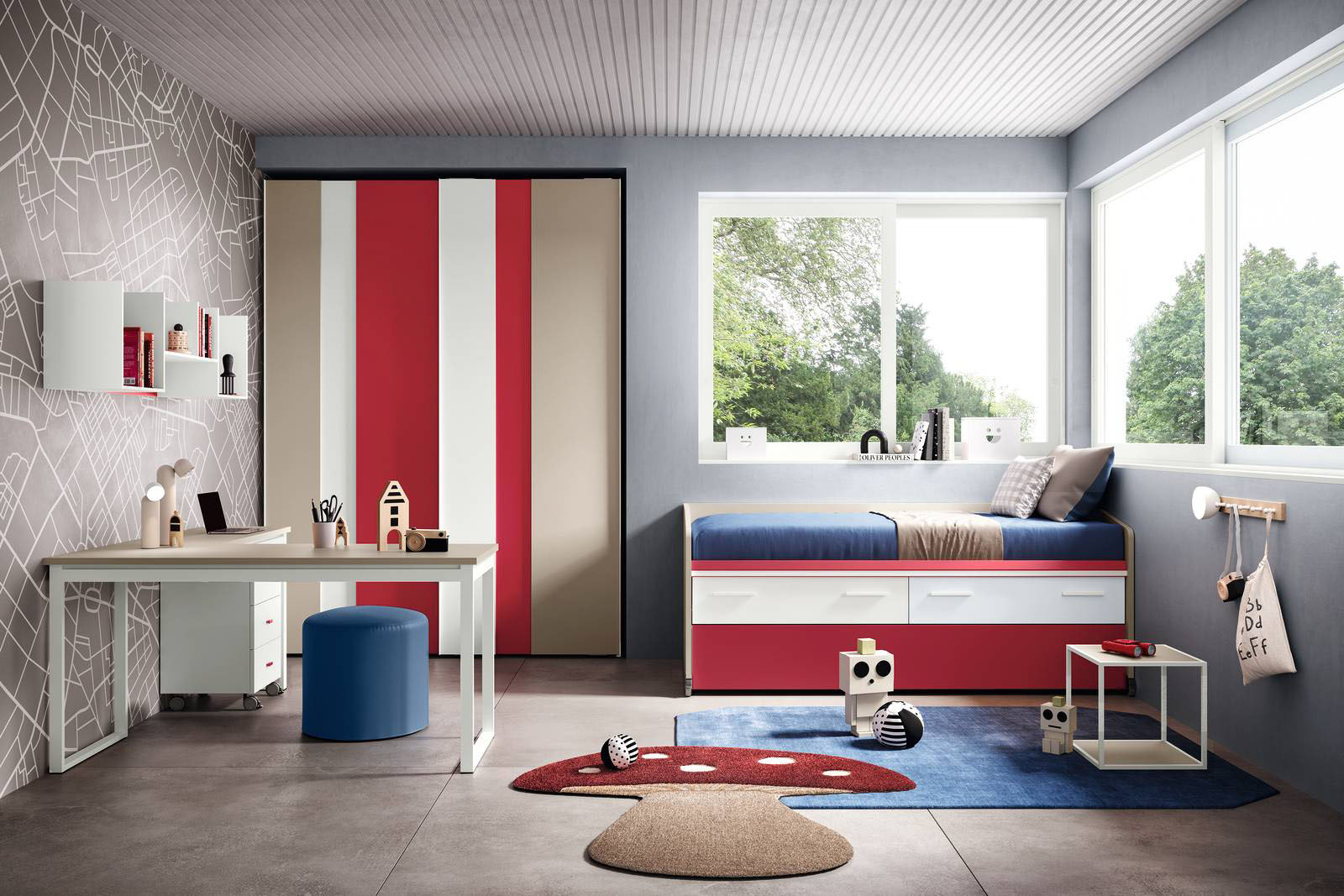 Le tonalità del bianco, del rosso e del tortora per la cameretta K110 della Linea Kids Collection di Moretti Compact che è composta da una scrivania ad angolo, un armadio scorrevole e un letto Space Idea, che può integrare altri letti o cassetti: permettono di organizzare al meglio lo spazio, anche quando la metratura è ridotta. L'armadio misura L 192,5 x P 67 x H 258 cm. Il letto misura L 206,5 x P 104,8 x H 87,3 cm. Prezzo 5.898 euro. https://moretticompact.it Le tonalità del bianco, del rosso e del tortora per la cameretta K110 della Linea Kids Collection di Moretti Compact che è composta da una scrivania ad angolo, un armadio scorrevole e un letto Space Idea, che può integrare altri letti o cassetti: permettono di organizzare al meglio lo spazio, anche quando la metratura è ridotta. L'armadio misura L 192,5 x P 67 x H 258 cm. Il letto misura L 206,5 x P 104,8 x H 87,3 cm. Prezzo 5.898 euro. https://moretticompact.it