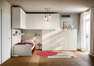 La cameretta di Nidi ruota intorno al letto Ergo che ha la testiera e la pediera con gli angoli smussati per il massimo comfort e sicurezza dei bambini. Misura L 98 x P 209 x H 92 cm. L'armadio a ponte ad angolo permette di sfruttare al centimetro lo spazio disponibile perché raccoglie più funzioni in un'unica soluzione lasciando libero lo spazio per il gioco. L'armadio a battente laterale è modulare, capiente e personalizzabile. Prezzo su progetto. https://nidi.it La cameretta di Nidi ruota intorno al letto Ergo che ha la testiera e la pediera con gli angoli smussati per il massimo comfort e sicurezza dei bambini. Misura L 98 x P 209 x H 92 cm. L'armadio a ponte ad angolo permette di sfruttare al centimetro lo spazio disponibile perché raccoglie più funzioni in un'unica soluzione lasciando libero lo spazio per il gioco. L'armadio a battente laterale è modulare, capiente e personalizzabile. Prezzo su progetto. https://nidi.it