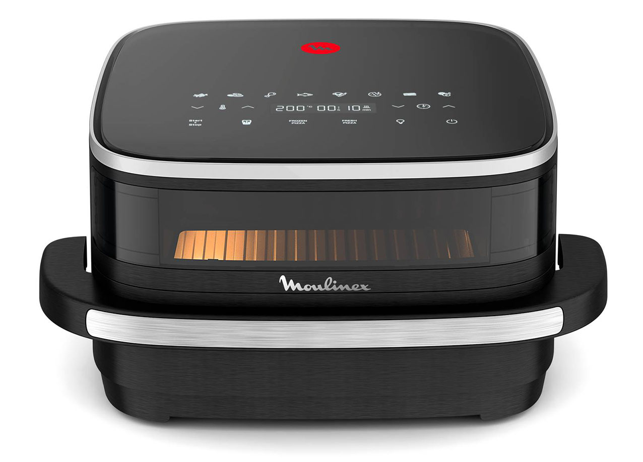 Pur se di dimensioni compatte, la superficie di cottura di Easy Fry XL Surface di Moulinex può ospitare fino a 1 kg di patatine fritte o una pizza di 27 cm. Ha di 10 programmi automatici e tecnologia Extra-Crisp con doppia resistenza per risultati croccanti in pochissimo tempo. Il pannello di controllo digitale permette di regolare facilmente il programma, la temperatura (da 40° a 230°) e il tempo di cottura. Dall’app è possibile scaricare ricette e aggiornamenti. Misura L 39 x P 20 x H 40 cm. Prezzo 189,99 euro. www.moulinex.it