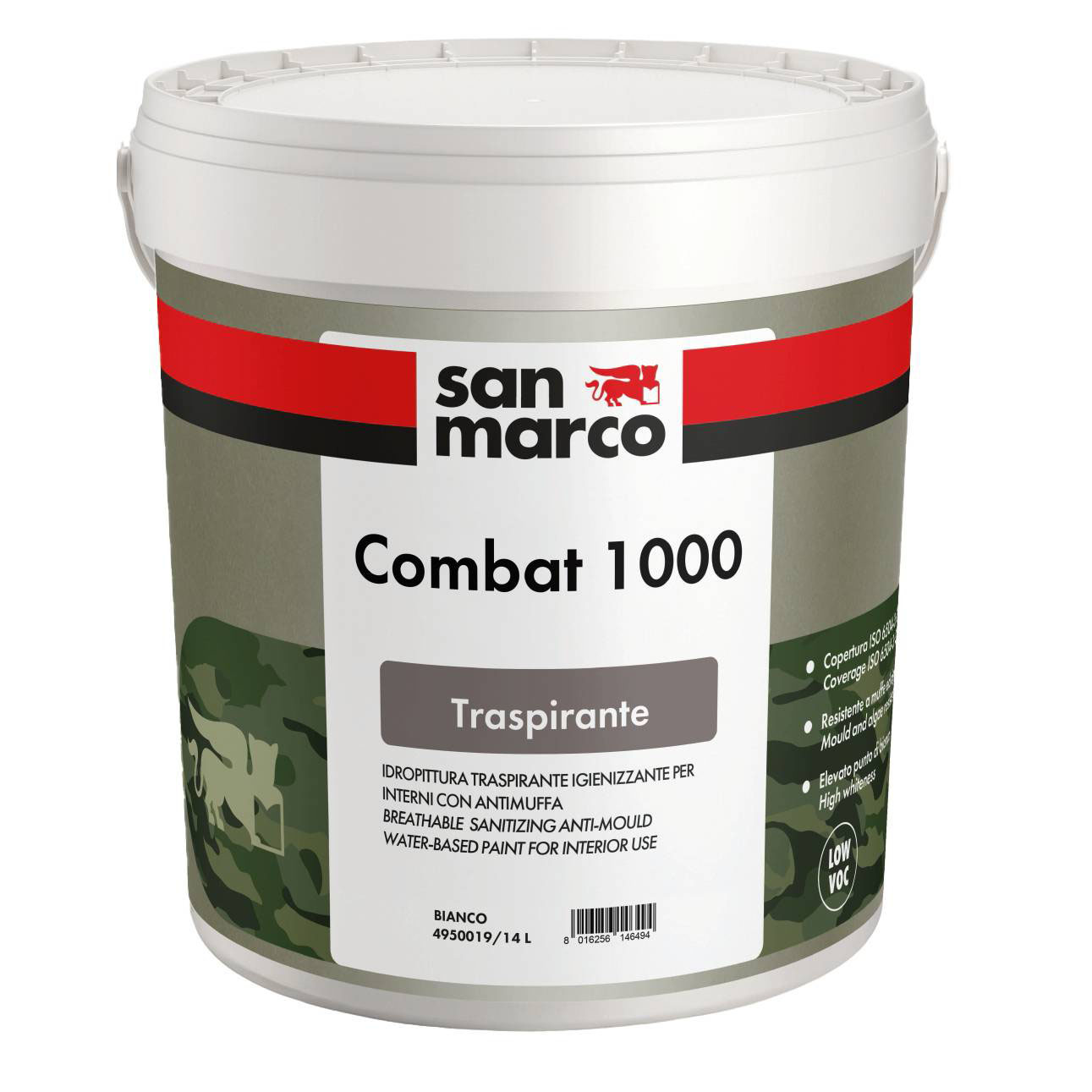 Una volta applicata e asciugata, l’idropittura traspirante Combat 1000 di San Marco, a basso contenuto di composti organici volatili, previene la formazione di spore. Ad alta resa, è ideale per locali ad elevato rischio di muffa, come cantine e garage, si distingue per una elevata opacità e un ottimale punto di bianco. È inoltre testata secondo la norma UNI EN 15457, che stabilisce i metodi per mettere alla prova la resistenza di pitture e vernici alla comparsa di funghi. La confezione di bianco da 4 litri costa 43,04 euro. www.san-marco.com