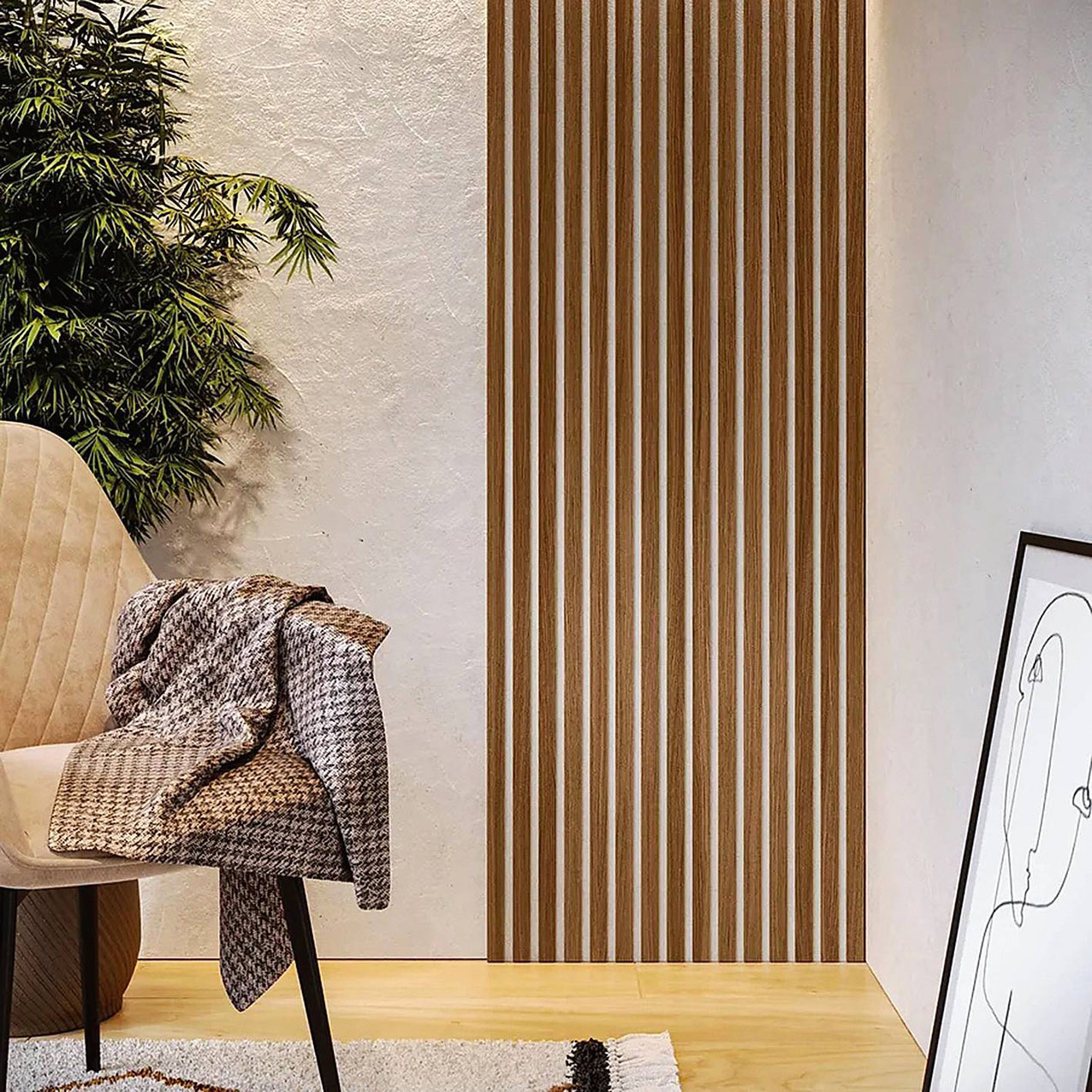 Il pannello Bjorn in vendita da Deghi abbina feltro e listelli di Mdf in finitura rovere scuro. Si può montare in tutte le direzioni. Misura L 60 x H 240 cm, costa 87,98 euro. deghi.it