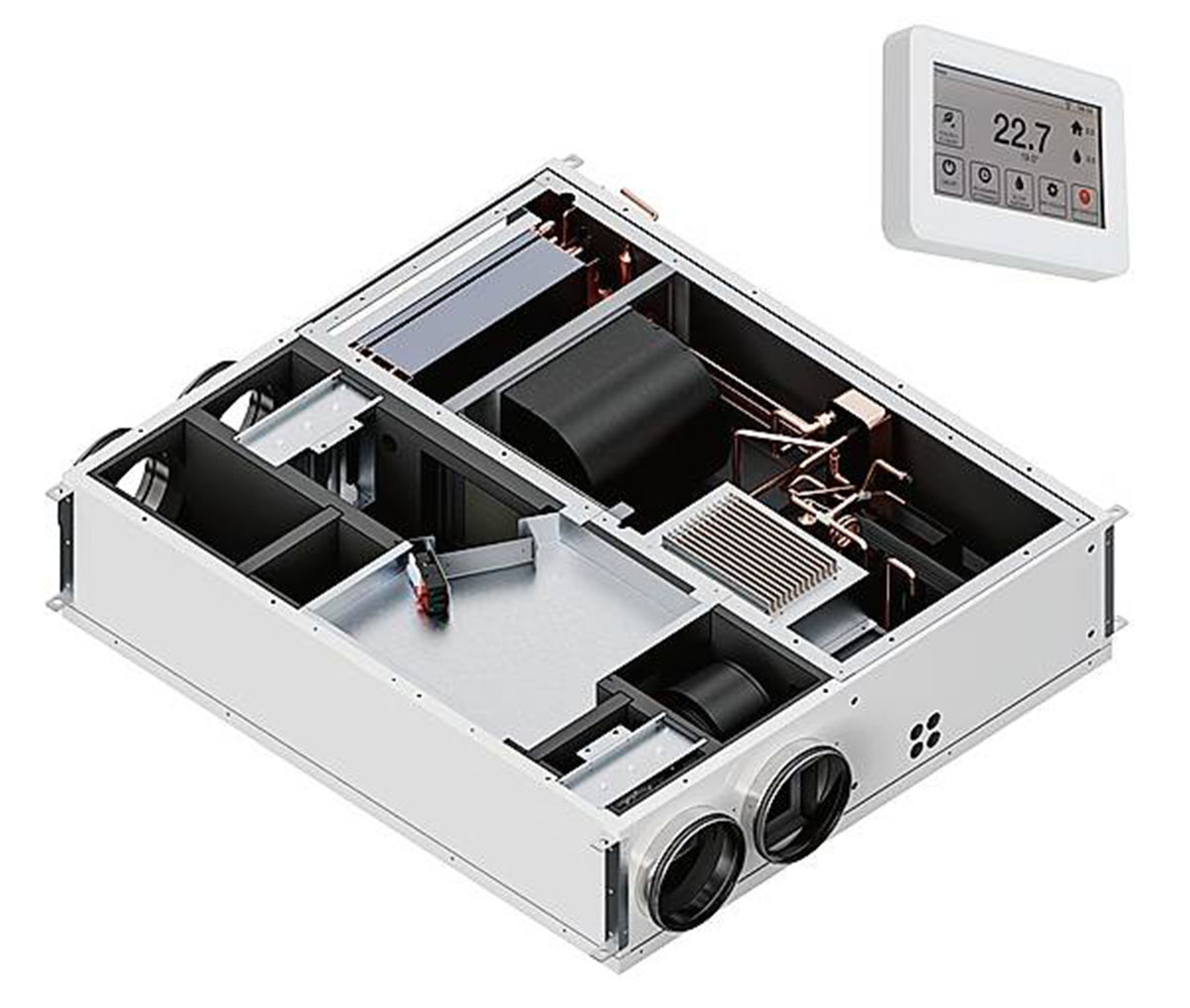 L'unità compatta orizzontale AIRFRESH S40HSC di RBM per la ventilazione meccanica controllata, deumidifica e tratta l'aria con recupero del calore ad alto rendimento. www.rbm.eu