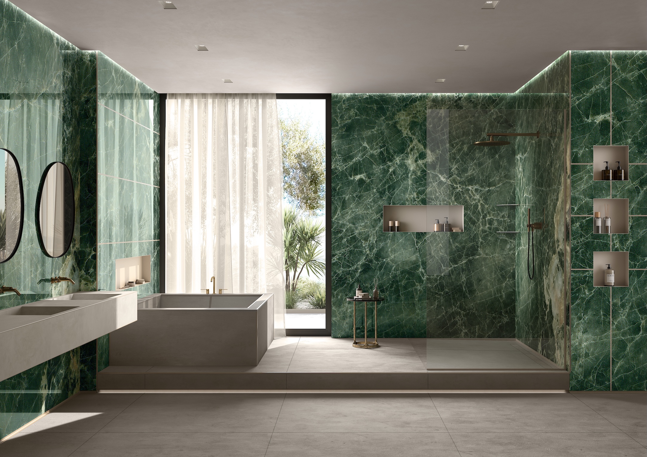 Bagno con doccia  realizzato con profili Kaleidos di Progress Profiles