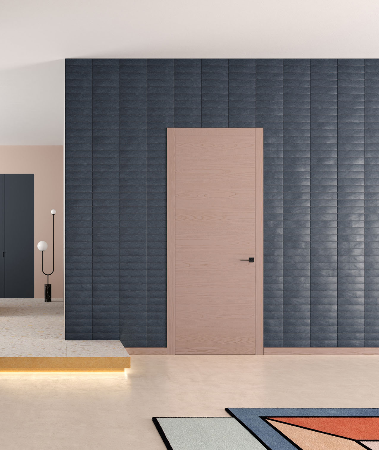 Porta a battente Exit Iride Cipria, una tonalità calda, delicata e luminosa che trasmette una sensazione di comfort visivo e autenticità materica ed eleva la porta a elemento d’arredo che risalta sulla parete. Porta a battente Exit Iride Cipria, una tonalità calda, delicata e luminosa che trasmette una sensazione di comfort visivo e autenticità materica ed eleva la porta a elemento d’arredo che risalta sulla parete.