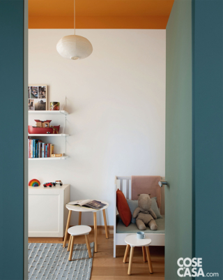 cameretta pareti ottanio e arancioni