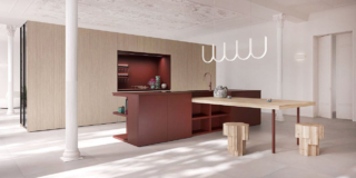 Stile contemporaneo per la cucina del programma I Naturali di Ar-Tre che si apre completamente sulla zona giorno e che unisce gli elementi nelle finiture Lab Granata e quelli in Olmo Bianco Liscio. Il top dell'isola attrezzata con fuochi e lavello è realizzato in Fenix rosso Jaipur che lo rende morbido e piacevole al tatto. Prezzo su richiesta. https://www.ar-tre.it