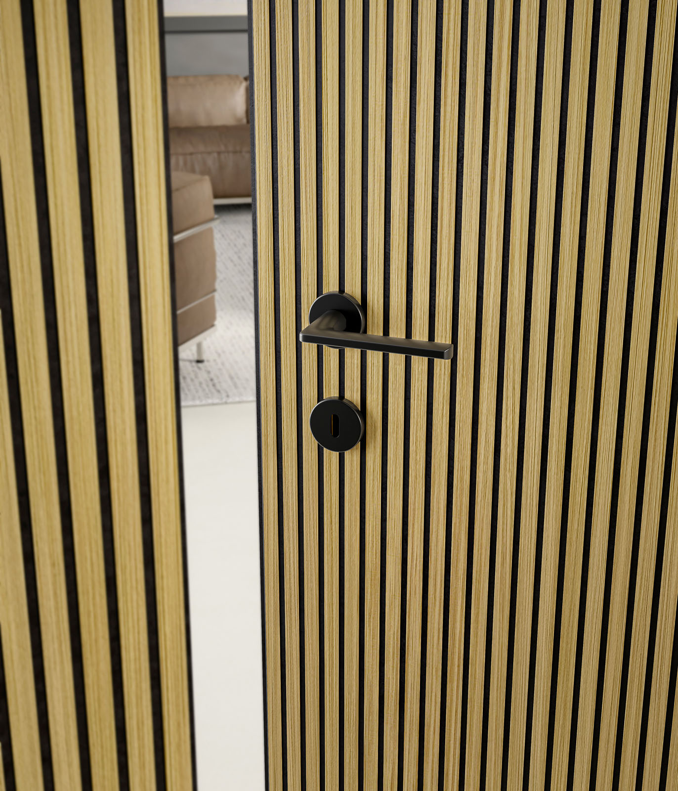 Dettaglio porta Flessya N00, cannettato Rovere 