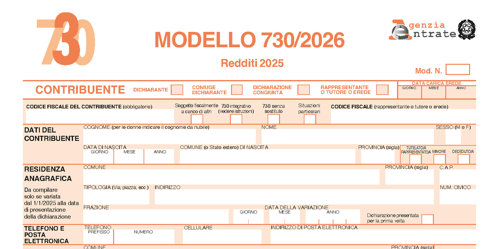 Modello 730 2026 sulla scrivania