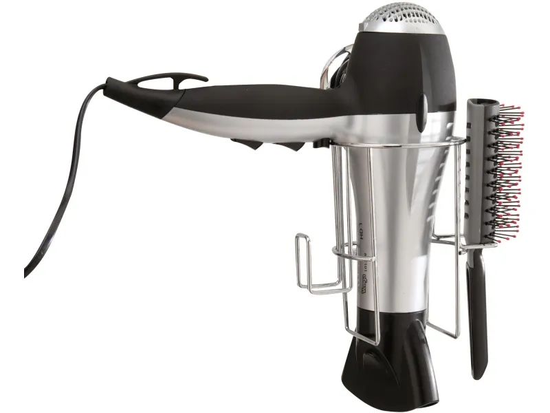 Il porta asciugacapelli a muro Best Lock Bath distribuito da OBI è in metallo cromato. Si fissa con ventosa in gomma e sostiene un carico massimo di 2 kg. È resistente all’acqua. Misura L 13,5 x P 15,5 x H 20,3 cm. Prezzo 12,79 euro. www.obi-italia.it