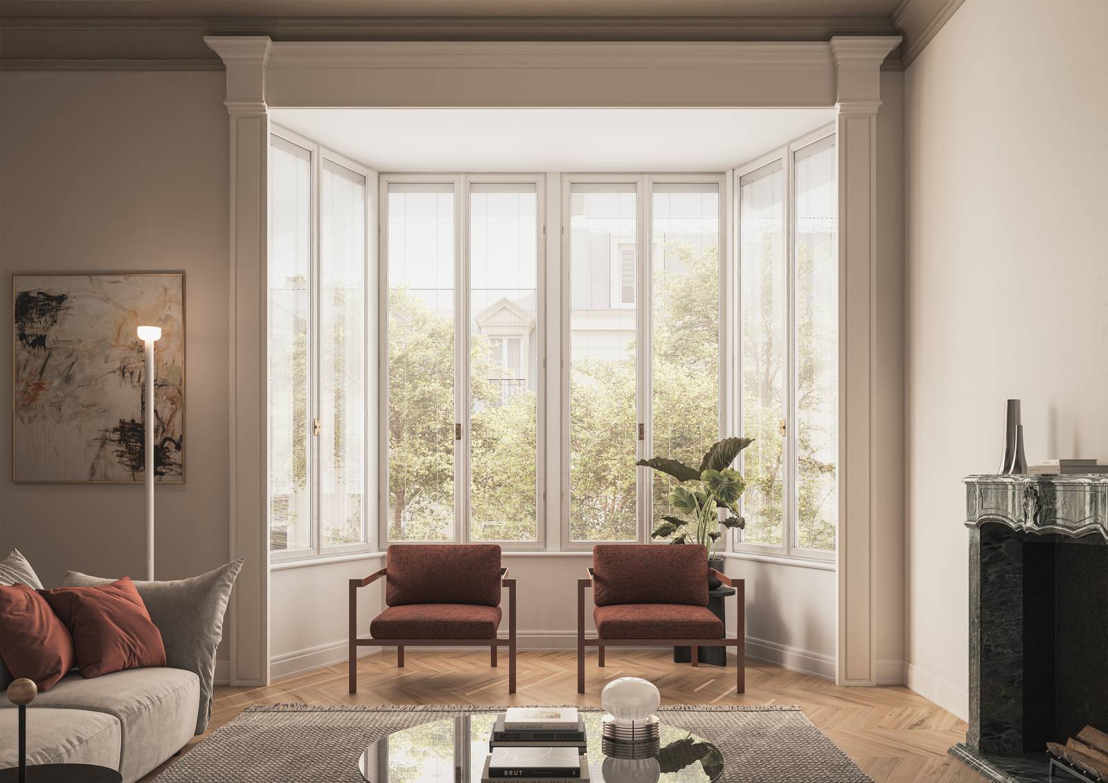 Interno di un palazzo storico: ScreenLine® si integra nelle finestre tradizionali preservando l'estetica originale degli ambienti, senza elementi esterni aggiuntivi e nel pieno rispetto dei vincoli architettonici tipici degli edifici d'epoca.