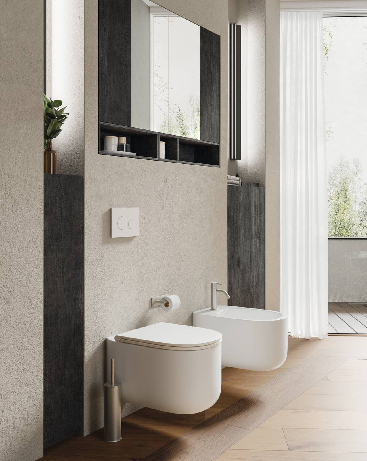 I sanitari Circle SE238 di Cerasa interpretano con eleganza il tema della funzionalità attraverso una forma sospesa e lineare. Perfetti per ambienti moderni, sono realizzati in ceramica di alta qualità; l’installazione sospesa facilita la pulizia del pavimento. In foto sono in ceramica Bianco opaco. Misurano entrambi L 36,5 x P 55 x H 29,5 cm; le dimensioni del sedile ammortizzato sono L 36,5 x P 44,5 x H 3,2 cm. Prezzo Iva esclusa di entrambi 633 euro; prezzo sedile 318 euro tutto. www.cerasa.it