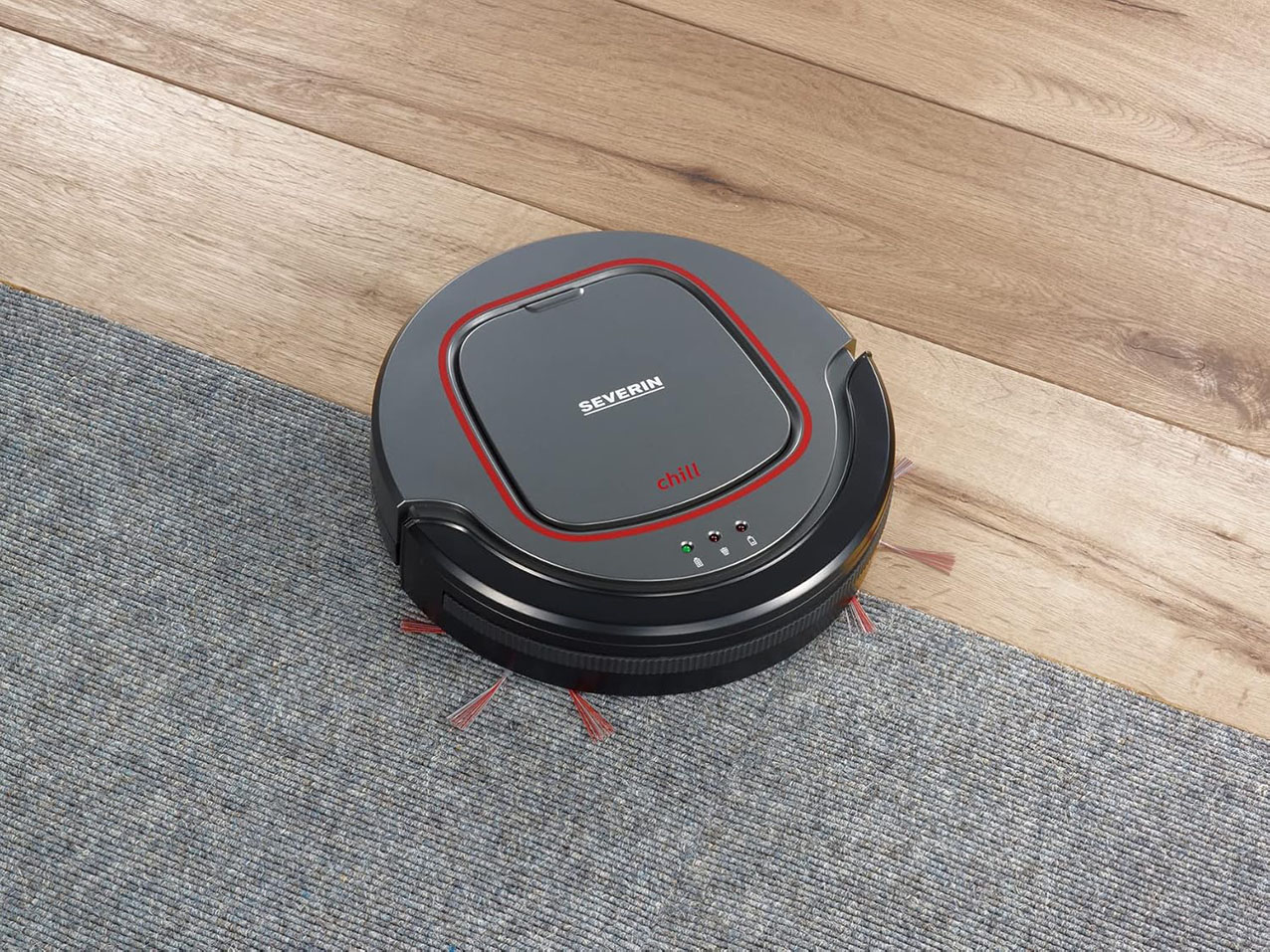 Il robot pulisci pavimenti Chill RB 7025 di Severin è adatto a superfici dure, moquette e tappeti a pelo corto fino a 3 mm, e. alto soli 7 cm, riesce a passare sotto mobili e divani. È in grado di coprire un'area di 100 mq e ha 90 minuti di autonomia ed è dotato di sensori a tecnologia avanzata per il riconoscimento di scale e ostacoli e di una protezione gommata per i mobili. Il contenitore per la polvere è capiente 0,35 litri. Ø 28 cm. Prezzo 125 euro. www.amazon.it